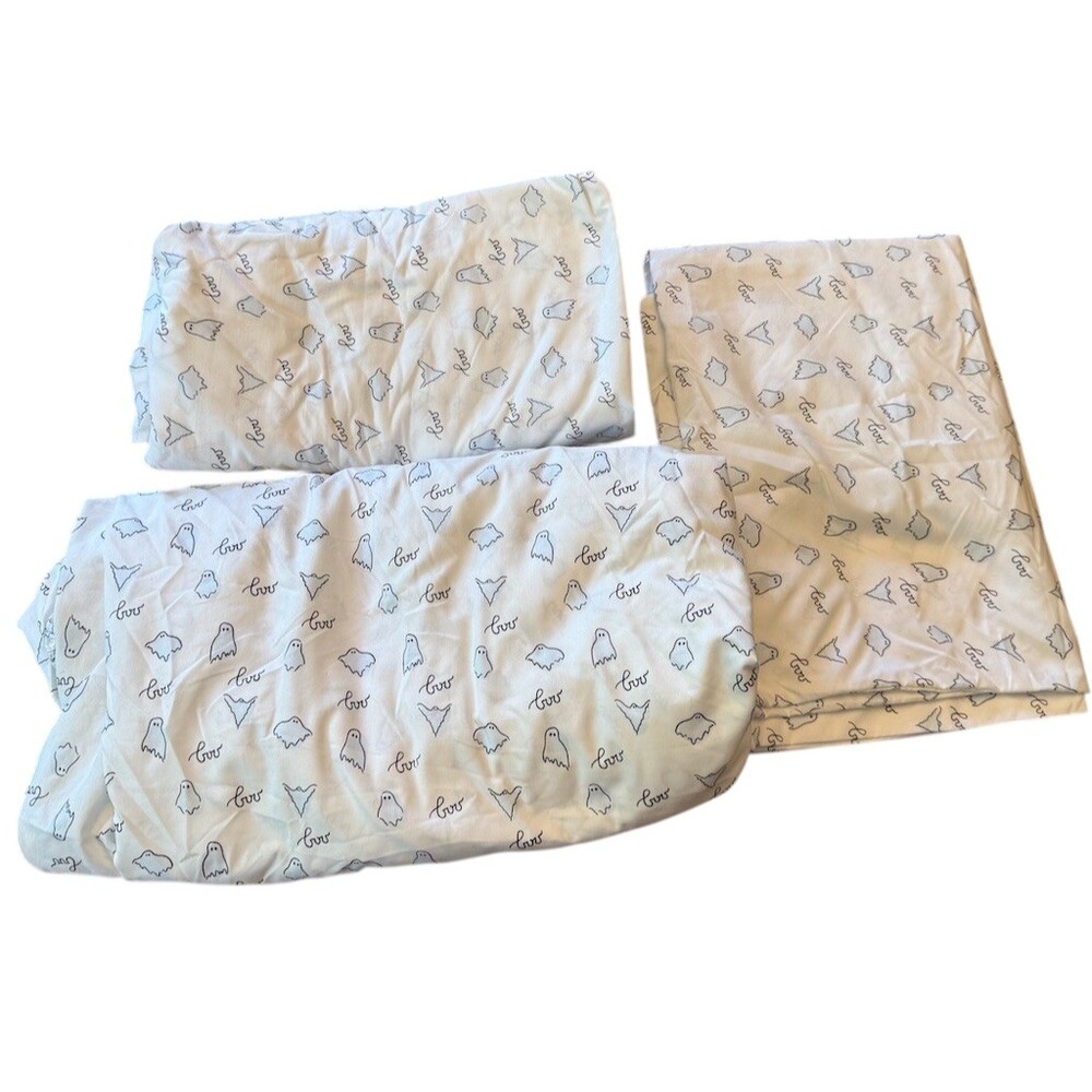 Target Queen Deep Pocket Sheet Set 4-Piece White Black Ghost Boo